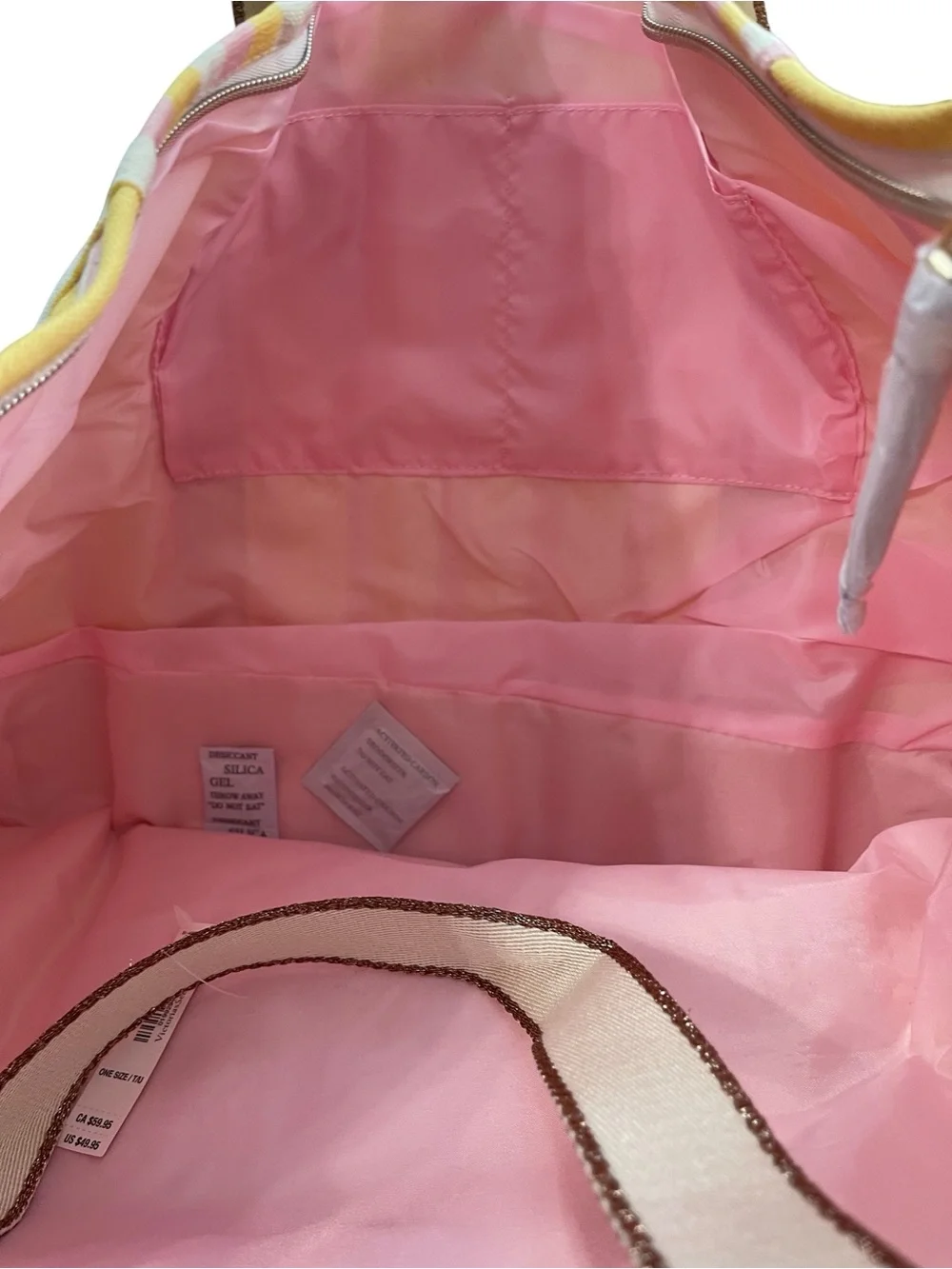 Victoria's Secret Pink & yellow and Cream Striped Canvas Tote NWT - Picture 5 of 6